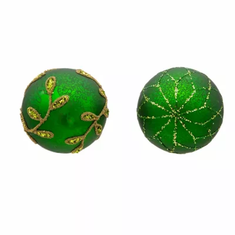 Kurt Adler 80MM Gold and Emerald Green Embellish Ball Ornaments 6 Piece Set