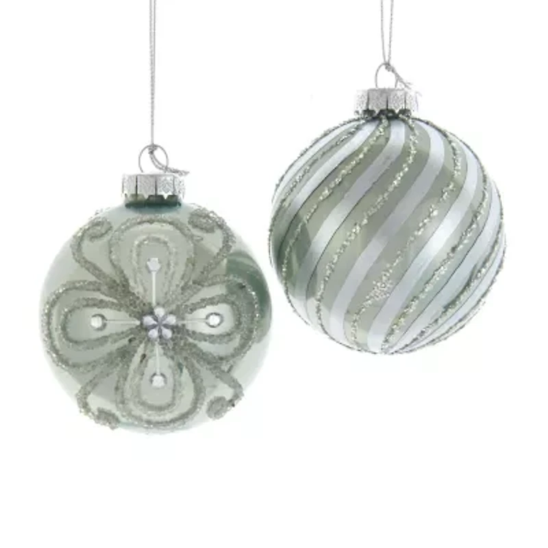 Kurt Adler 80MM Silver and Pale Aqua Embellished Ball Ornaments 6 Piece Set