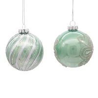 Kurt Adler 80MM Silver and Pale Aqua Embellished Ball Ornaments 6 Piece Set