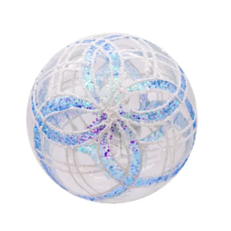 Kurt Adler 80MM Plaid Light Blue and Clear Glass Ball Ornaments 6 Piece Set