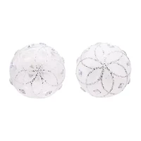 Kurt Adler 80MM Jeweled Clear Feather White Ball Ornaments 6 Piece Set