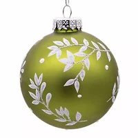 Kurt Adler 80MM Green Leaf Design Ball Ornaments 6 Piece Set