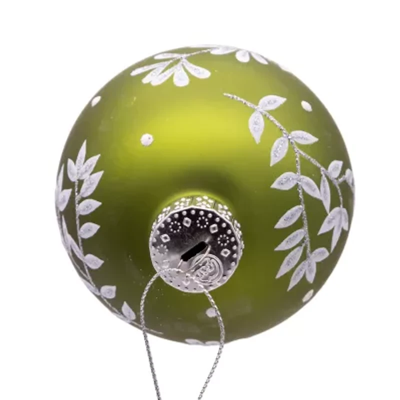 Kurt Adler 80MM Green Leaf Design Ball Ornaments 6 Piece Set