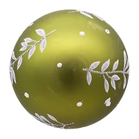 Kurt Adler 80MM Green Leaf Design Ball Ornaments 6 Piece Set