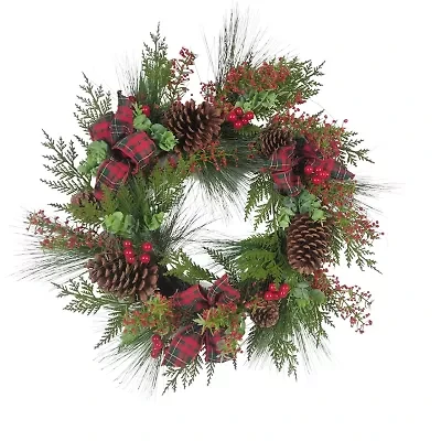 Kurt Adler 24-Inch Berries and Pinecone Ribbon Rattan Wreath
