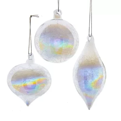 Kurt Adler 80MM Clear Iridescent Ball Onion and Teardrop Ornaments 3 Piece Set