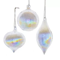 Kurt Adler 80MM Clear Iridescent Ball Onion and Teardrop Ornaments 3 Piece Set