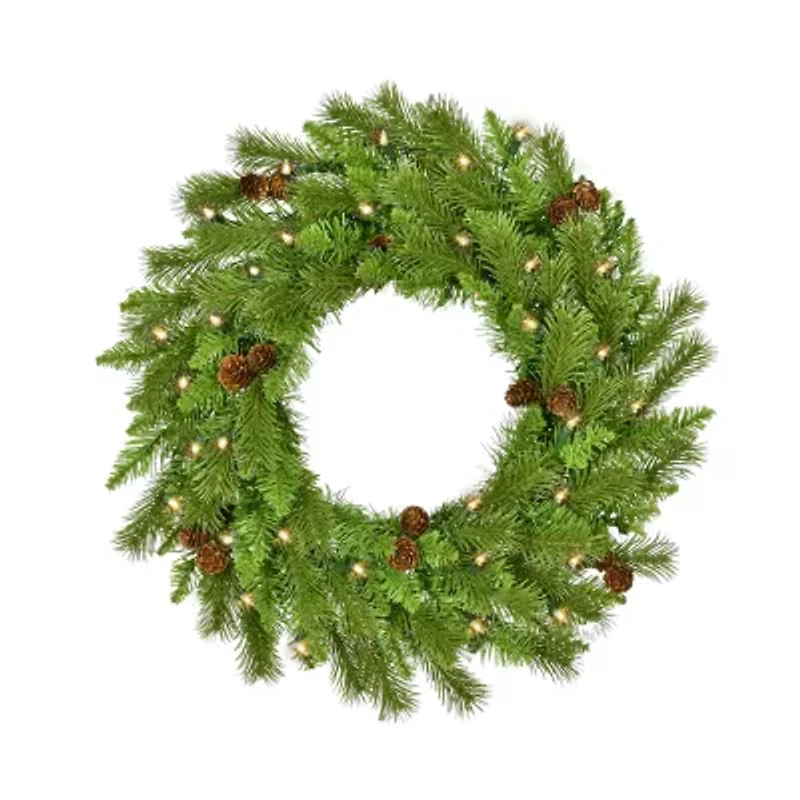 Kurt Adler 24-Inch Pre-Lit Clear Incandescent Pinecone Wreath
