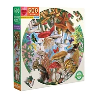 Eeboo Piece And Love Mushrooms And Butterflies 500 Piece Round Circle Jigsaw 500-pc. Puzzle