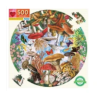 Eeboo Piece And Love Mushrooms And Butterflies 500 Piece Round Circle Jigsaw 500-pc. Puzzle