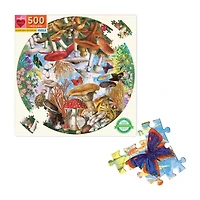 Eeboo Piece And Love Mushrooms And Butterflies 500 Piece Round Circle Jigsaw 500-pc. Puzzle