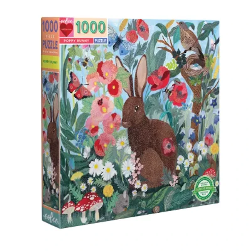 Eeboo Piece And Love Poppy Bunny 1000 Piece Square Adult Jigsaw 1000-pc. Puzzle