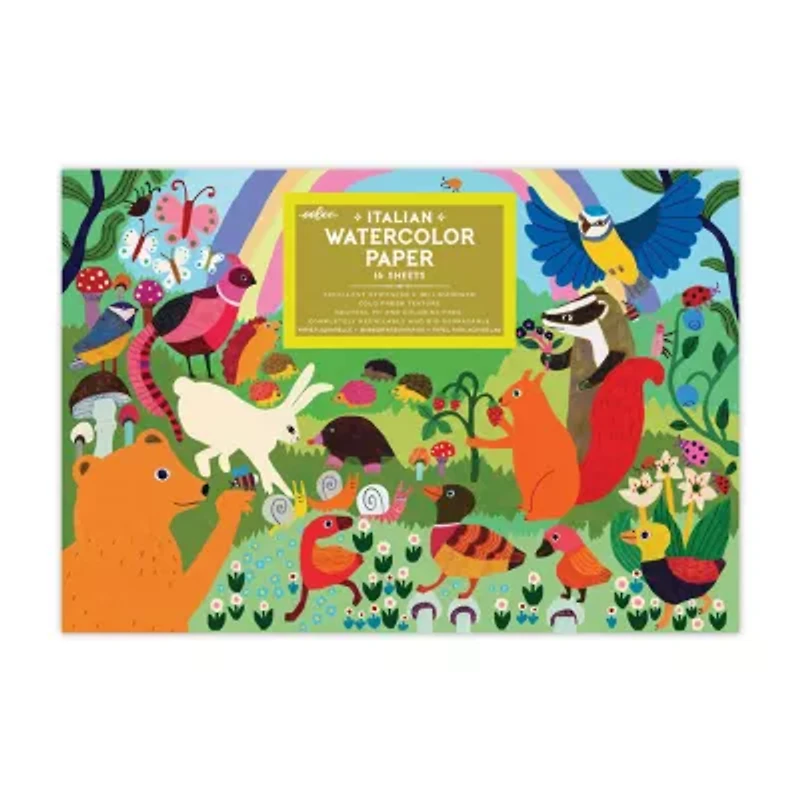Eeboo Woodland Rainbow Watercolor Pad 16 Sheets Painting Kit