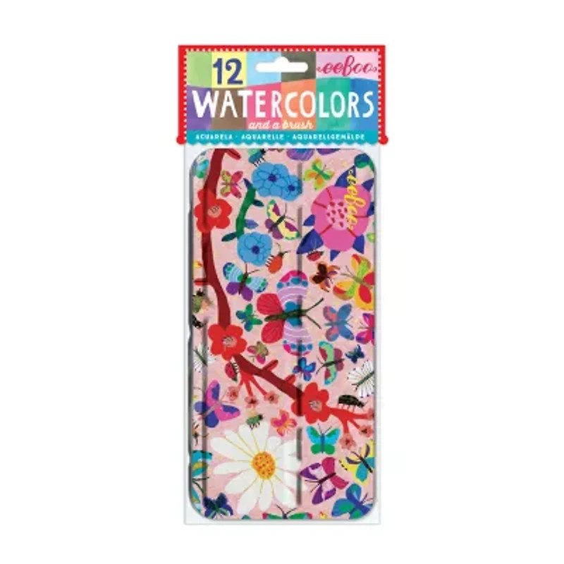 Eeboo Butterflies Watercolor Paint Set 12 Colors 2-pc. Coloring Set
