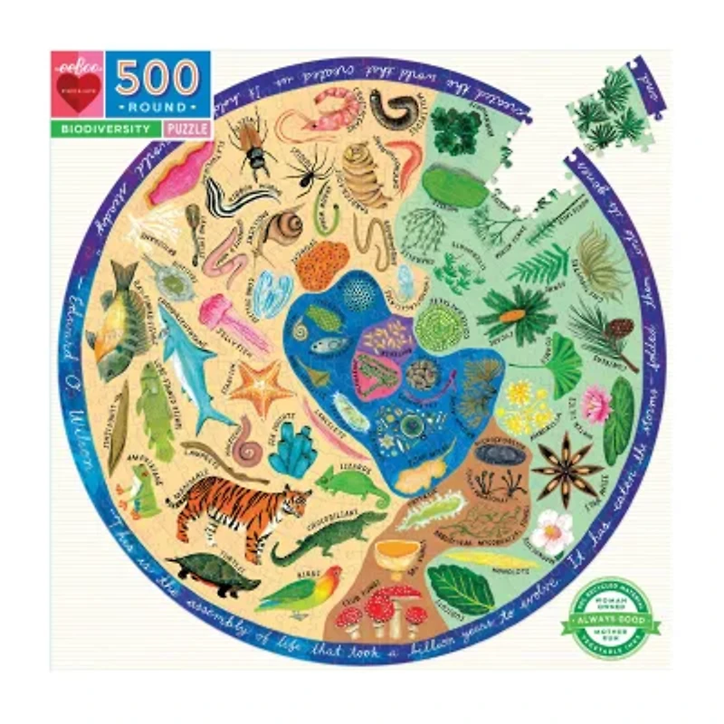 Eeboo Piece And Love Biodiversity 500 Piece Adult Round Jigsaw 500-pc. Puzzle