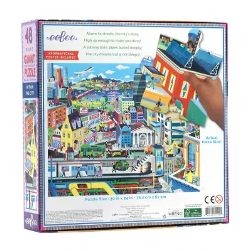 Eeboo Within The City 48 Piece Giant Floor Jigsaw  30" X 24" 48-pc. Puzzle