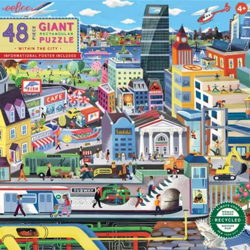 Eeboo Within The City 48 Piece Giant Floor Jigsaw  30" X 24" 48-pc. Puzzle