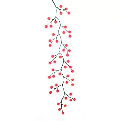 Kurt Adler 6-Foot Green Garland with 48 Red LED and Red Ball Lights
