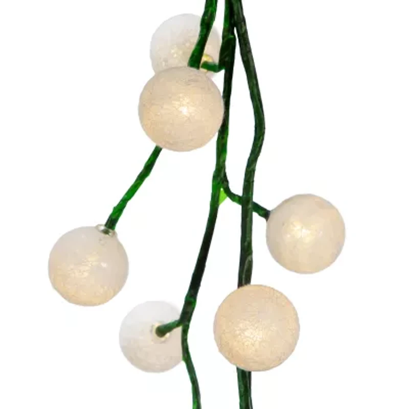 Kurt Adler 6-Foot Green Garland with 48 Warm White LED Lights and White Ball