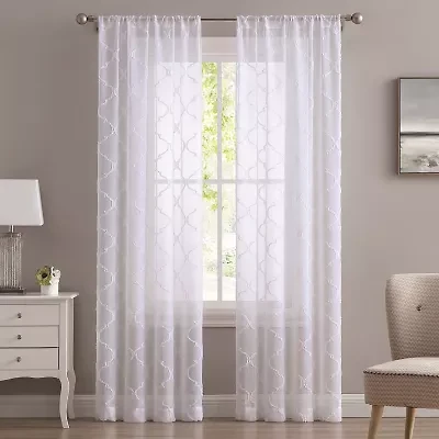 Laura Ashley Berwyn Rod Pocket Embroidered Sheer Set of 4 Curtain Panel