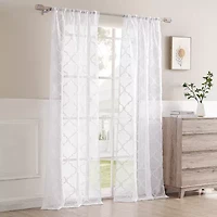 Laura Ashley Berwyn Rod Pocket Embroidered Sheer Set of Curtain Panel