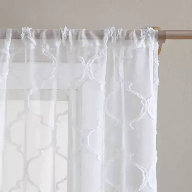 Laura Ashley Berwyn Rod Pocket Embroidered Sheer Set of Curtain Panel