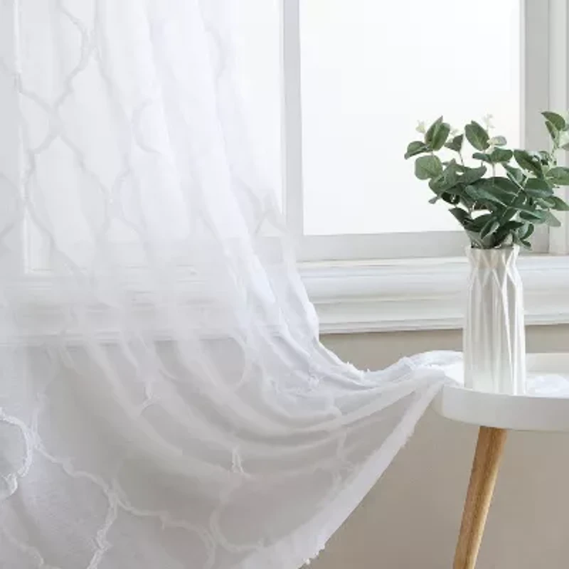 Laura Ashley Berwyn Rod Pocket Embroidered Sheer Set of Curtain Panel