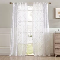 Laura Ashley Berwyn Rod Pocket Embroidered Sheer Set of Curtain Panel
