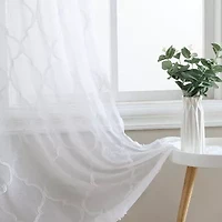 Laura Ashley Berwyn Rod Pocket Embroidered Sheer Set of Curtain Panel
