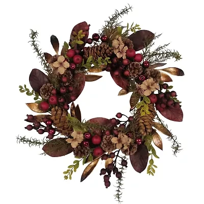 Kurt Adler Berries And Pinecone Burgundy Wreath