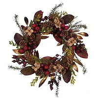 Kurt Adler Berries And Pinecone Burgundy Wreath