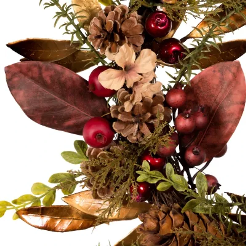 Kurt Adler Berries And Pinecone Burgundy Wreath