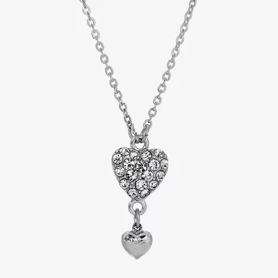 1928 Silver Tone Womens Crystal Alloy Heart 16 Inch Pendant Necklace