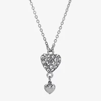 1928 Silver Tone Womens Crystal Alloy Heart 16 Inch Pendant Necklace