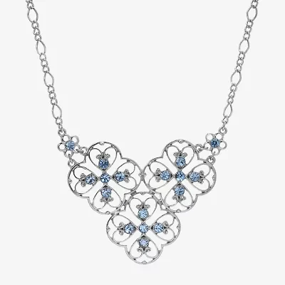 1928 Silver Tone Filigree Womens Blue 16 Inch Collar Necklace
