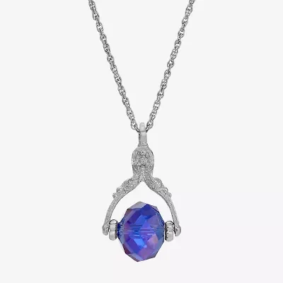 1928 Silver Tone & Blue Spinner Womens Blue Glass Alloy 30 Inch Pendant Necklace