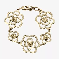 1928 Gold Tone Hammered Womens Flower 7 Inch Link Bracelet