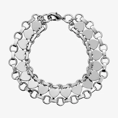 1928 Silver Tone Womens 7 Inch Heart Chain Bracelet