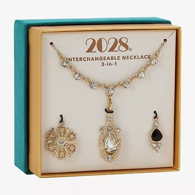 1928 Gold Tone Interchangeable Womens Black Crystal 3-pc. Pendant Necklace Set
