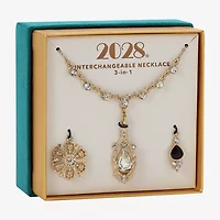 1928 Gold Tone Interchangeable Womens Black Crystal 3-pc. Pendant Necklace Set