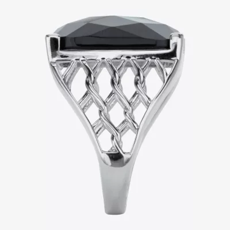 Womens Genuine Black Onyx Sterling Silver Rectangular Cocktail Ring