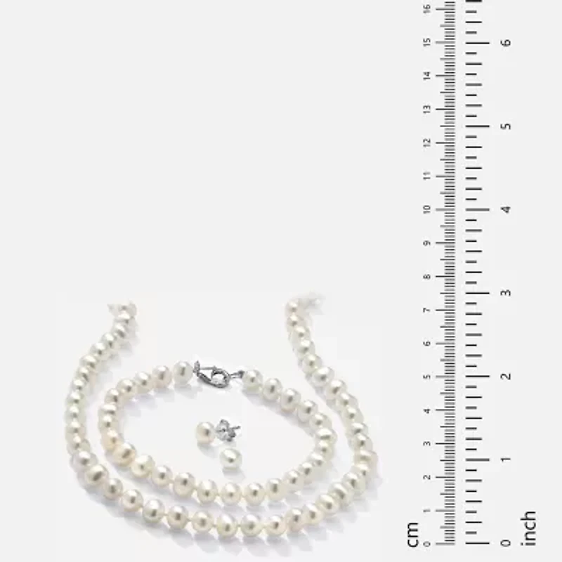 Womens White Cultured Freshwater Pearl Sterling Silver 3-pc. Jewelry Set