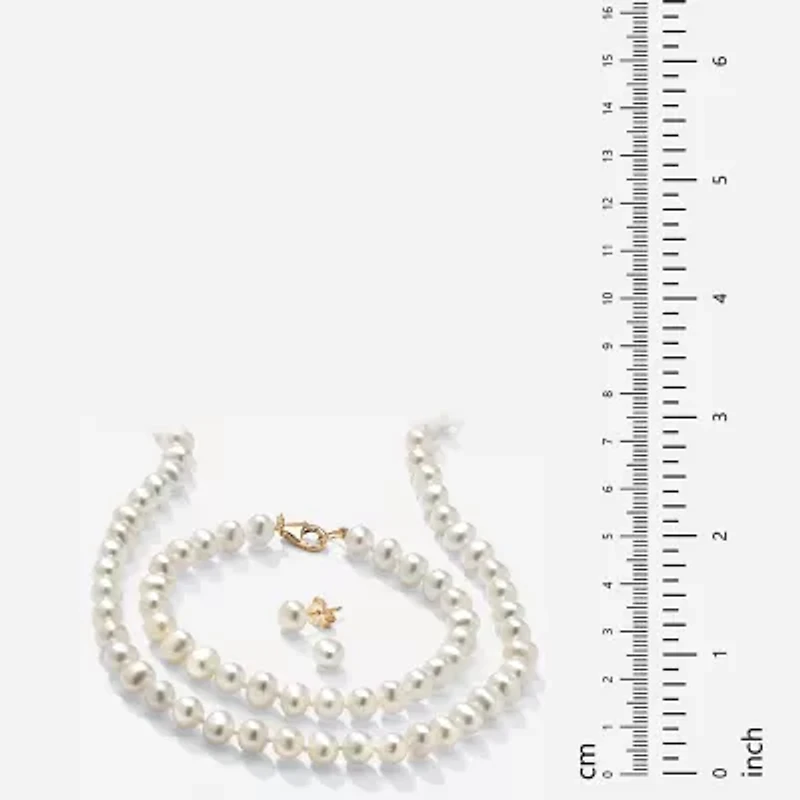 Womens White Cultured Freshwater Pearl 14K Gold Over Silver 3-pc. Jewelry Set