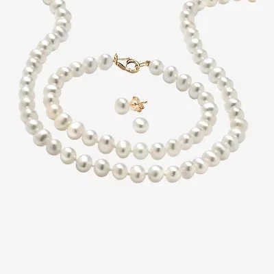 Womens White Cultured Freshwater Pearl 14K Gold Over Silver 3-pc. Jewelry Set