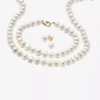 Womens White Cultured Freshwater Pearl 14K Gold Over Silver 3-pc. Jewelry Set