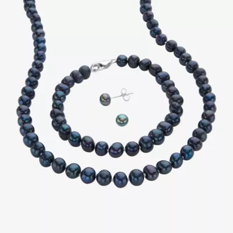 Womens Black Cultured Freshwater Pearl Sterling Silver 3-pc. Jewelry Set