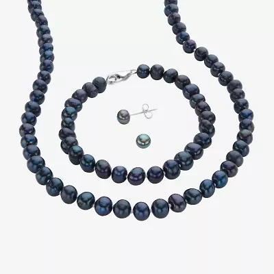 Womens Black Cultured Freshwater Pearl Sterling Silver 3-pc. Jewelry Set