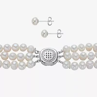 Womens White Cultured Freshwater Pearl Sterling Silver 3-pc. Jewelry Set
