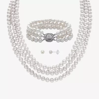 Womens White Cultured Freshwater Pearl Sterling Silver 3-pc. Jewelry Set