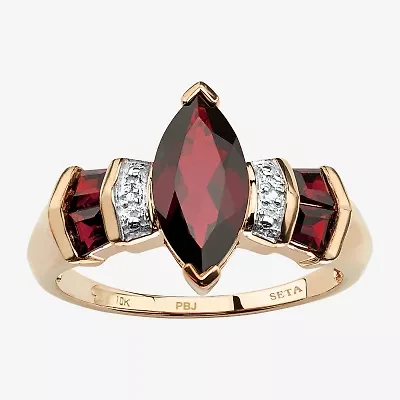 Womens Diamond Accent Genuine Red Garnet 10K Gold Marquise Cocktail Ring